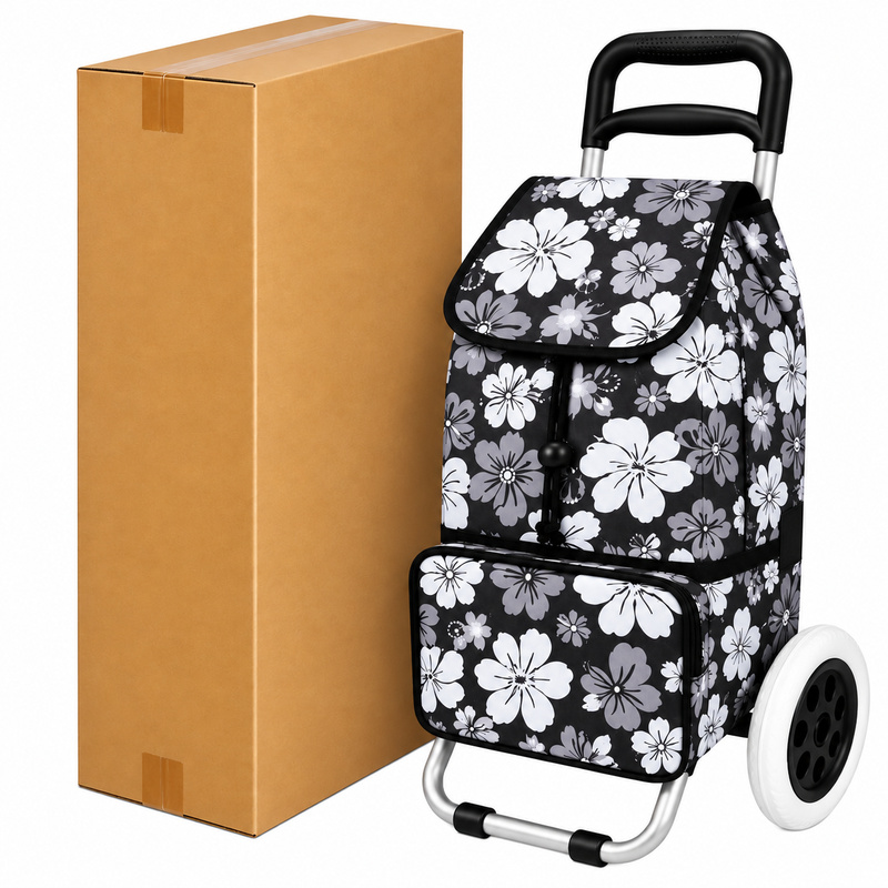 ST-02 Box Of 10 Black White Flower 2 Wheeler Trolley (New) (image for) ST-02 Box Of 10 Black White Flower 2 Wheeler Trolley (New)